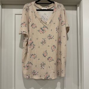 Floral Beige V-Neck Waffle Women's Top